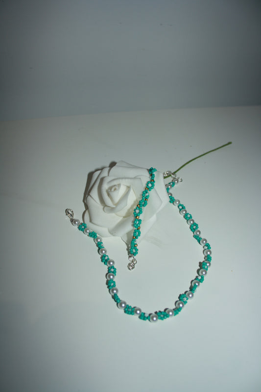 Ensemble Collier et bracelet en perles de rocaille - Sirène bleu