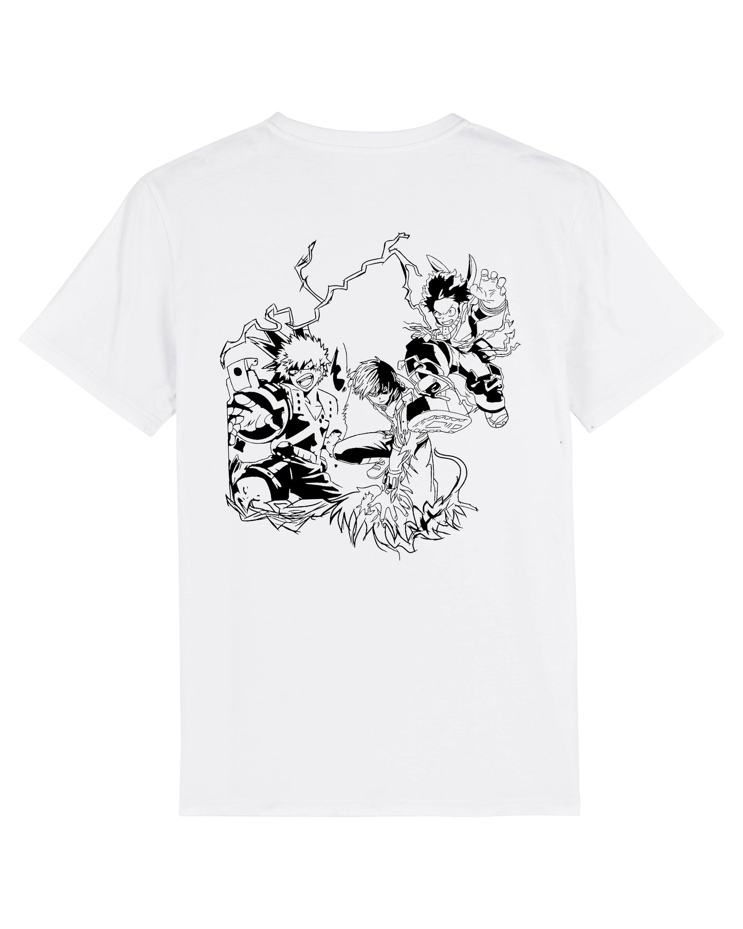 T-shirt Bakugo Katsuki, Shoto Todoroki et Izuku Midoriya de l'anime My Hero Academia - BLANC